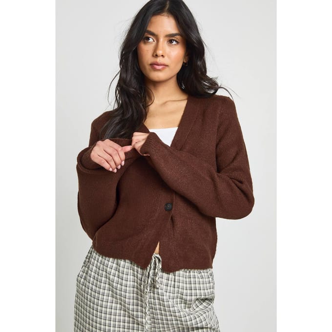 boohoo Dames Asymmetrische gebreide cardigan | Chocoladebruin | Maat: Large