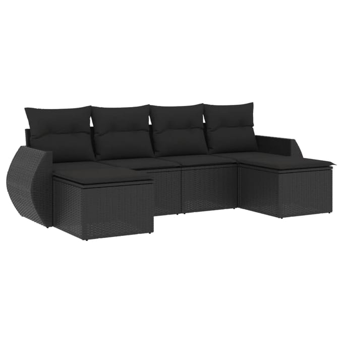 vidaXL - 6-delige - Loungeset - met - kussens - poly - rattan - zwart