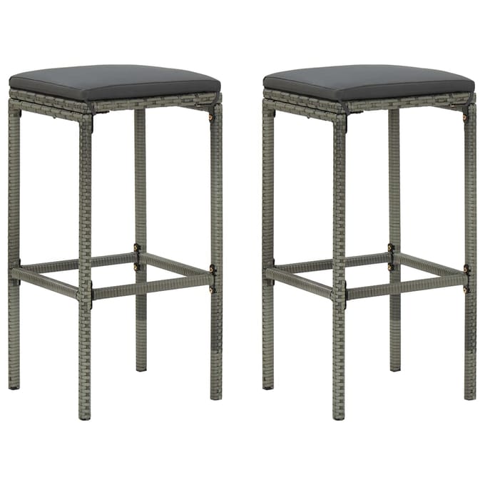 vidaXL - Barkrukken - met - kussens - 2 - st - poly - rattan - grijs
