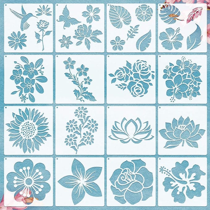 1 Set/16 stuks DIY bloemplant nieuwe set hol schilder sjabloon 16pcs gray