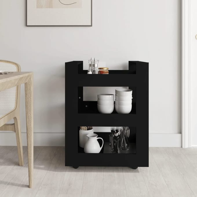 vidaXL - Keukentrolley - 60x45x80 - cm - bewerkt - hout - zwart