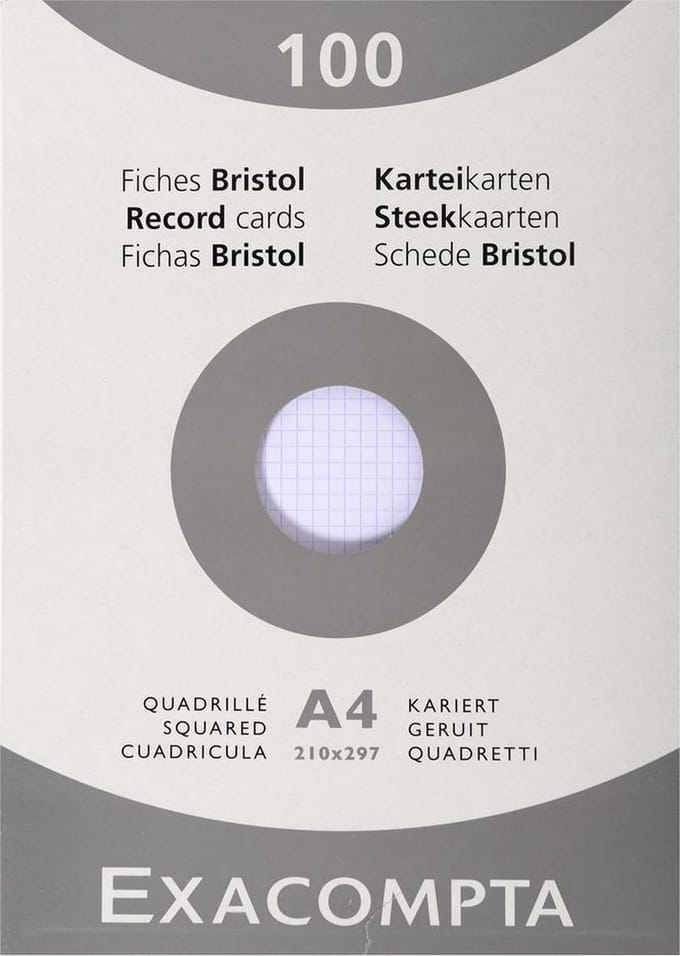 Exacompta etui 100 steekkaarten bristol geruit 5x5 niet geperforeerd 210x297mm - Wit - 13206E