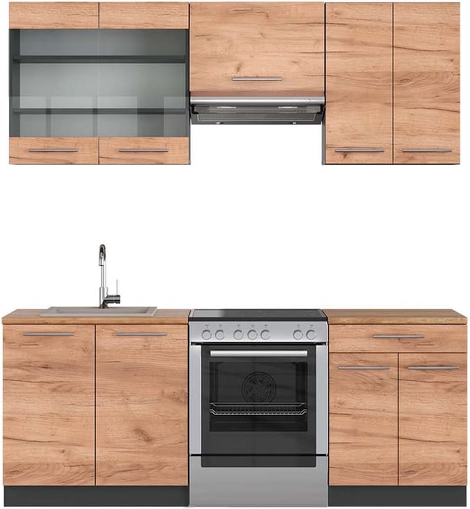 Vicco Fame-Line Complete keukeneenheid – 200 cm, WB Eik Eik goud/antraciet