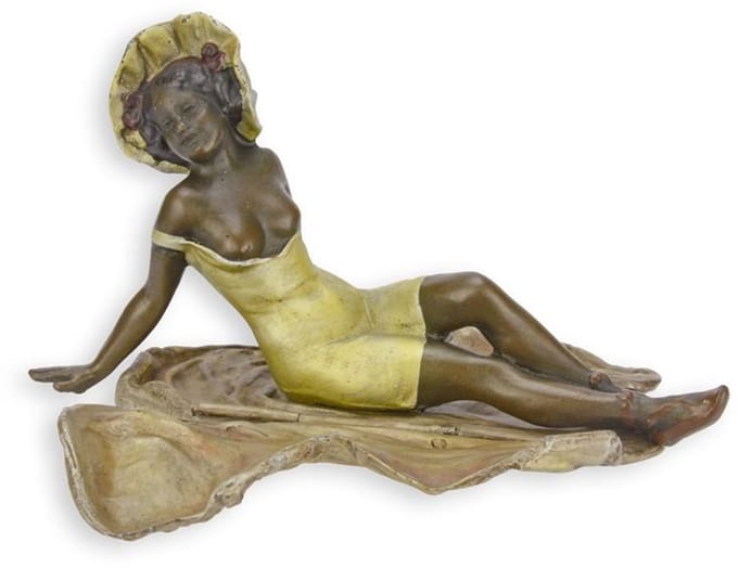 Bronzen beeld - Badende vrouw - sculptuur - 14 cm hoog