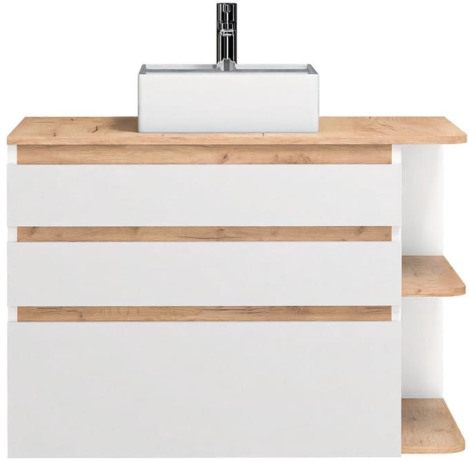 Vente-unique Zwevend badkamermeubel met wastafel - Naturel en wit - 96 cm - ANIDA