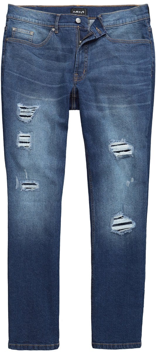 Men Plus - Heren - Jeans Buik-Fit Regular Fit 5-pocket destroyed effect - Donkerblauw denim - Maat 70