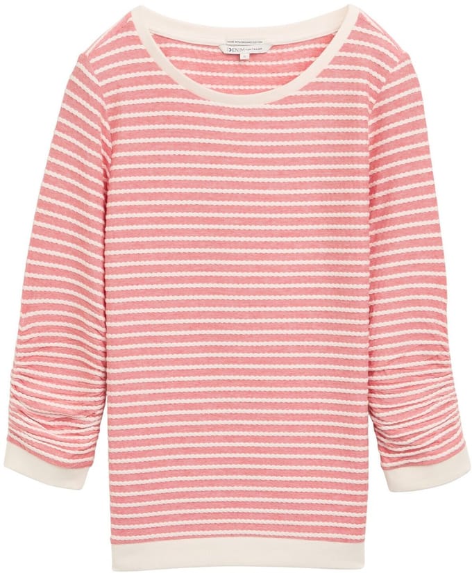 Tom Tailor Denim - Sweatshirt met streepmotief - Maat S - red white structure stripe