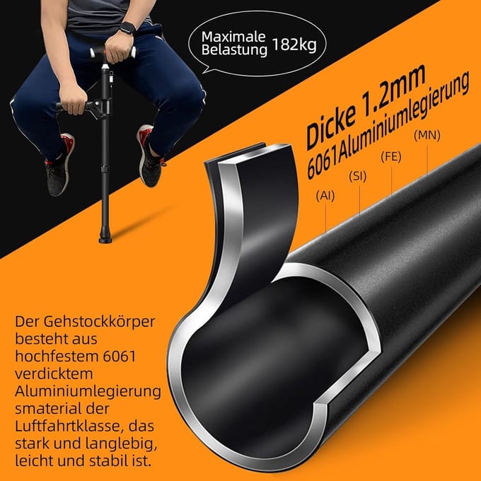 Verstelbare wandelstok - Dubbele greep - Extra ondersteuning - Ingebouwd ledlicht - 74-96 cm - Zwart