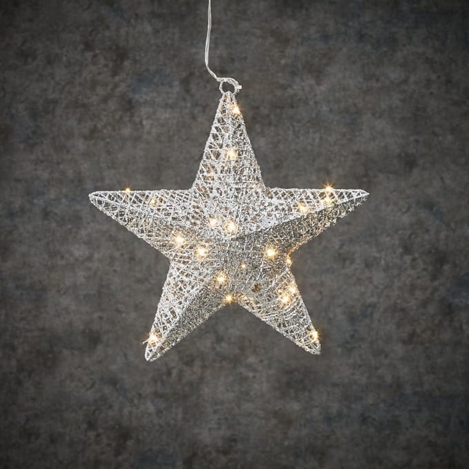 Luca Lighting Ster zilver - 30 warm witte leds - batterij - kerstdecoratie - 30x30 cm