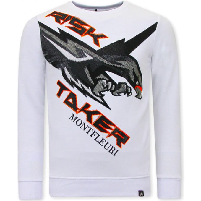 Heren Sweater met Print - Eagle Head - 3645 - Wit