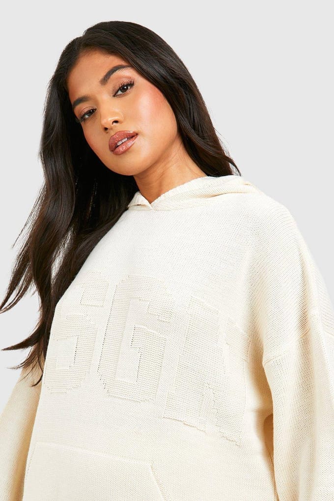 boohoo Dames Petite Dsgn Gebreide Hoodie | Creme | Maat: 34