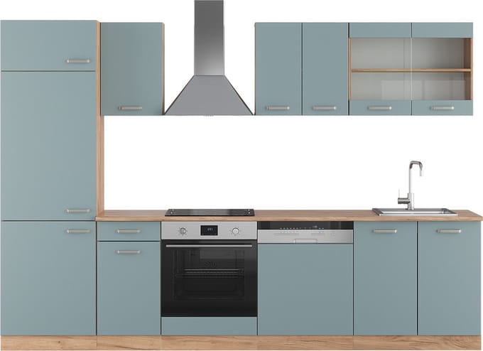 Vicco R-Line Complete keukeneenheid – 300 cm, WB Eik Blauw-grijs/gouden eik