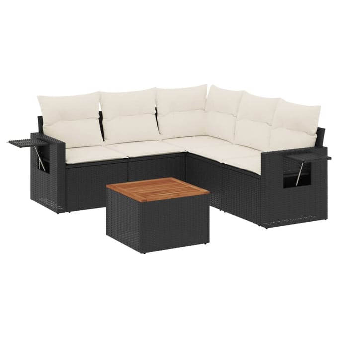 vidaXL - 6-delige - Loungeset - met - kussens - poly - rattan - zwart