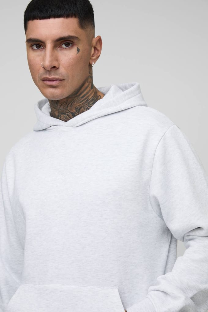 Tall Essential BM Signature Regular Fit Over the Head Hoodie | Grey Marl | Size Small