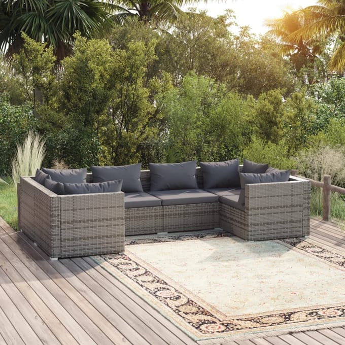 vidaXL - 6-delige - Loungeset - met - kussens - poly - rattan - grijs