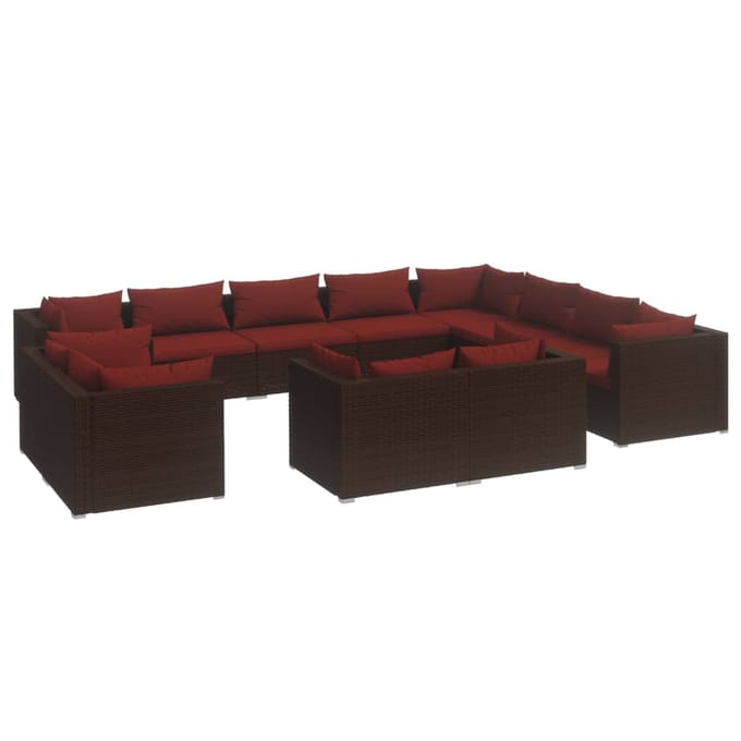 vidaXL - 12-delige - Loungeset - met - kussens - poly - rattan - bruin