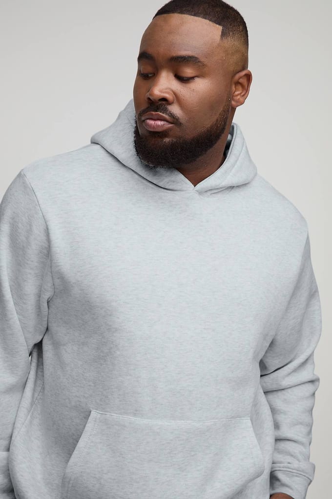 Plus Essential Regular Fit Over the Head Hoodie | Grey Marl | Size 2XL