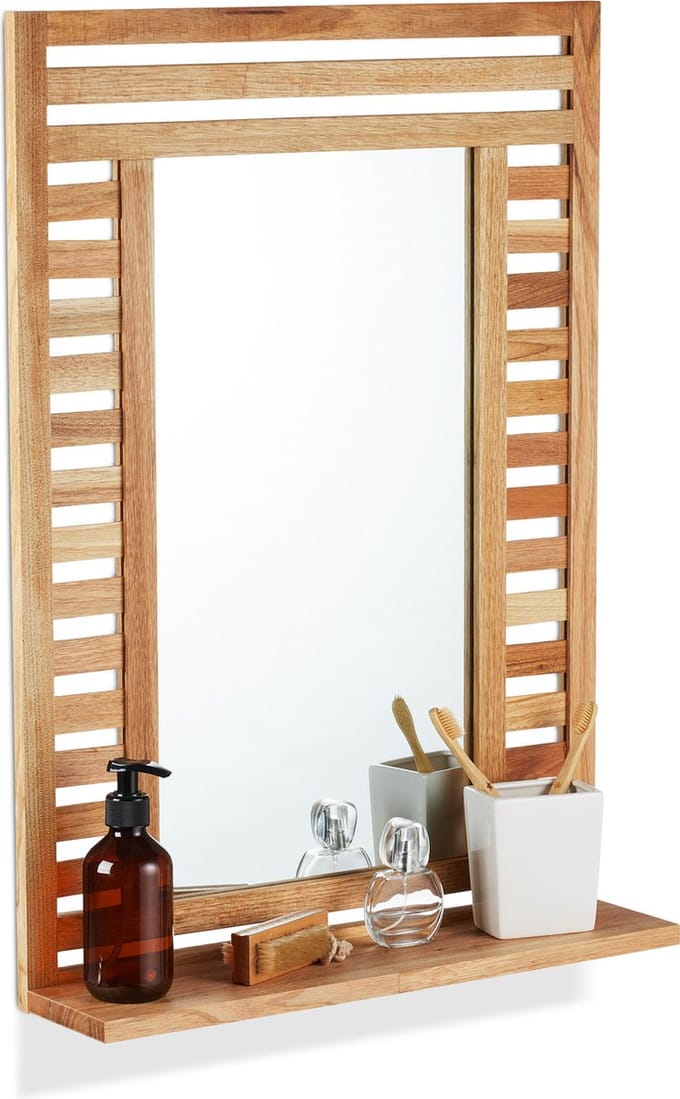 Badkamerspiegel - met plank - 70 x 50 cm - hout