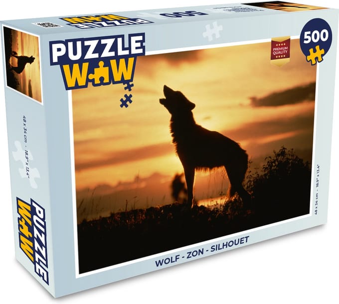 Puzzel Wolf - Zon - Silhouet - Legpuzzel - Puzzel 500 stukjes