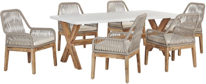 OLBIA - Tuinset voor 6 stoelen - Wit/Beige - Vezelcement