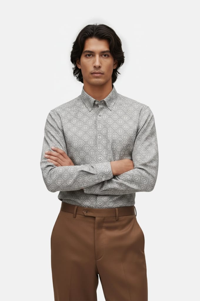 Dstrezzed Ds_nathan Aop Shirt Spots Silver Birch Größe: M | Casual hemden Outlet | Herren | Grau