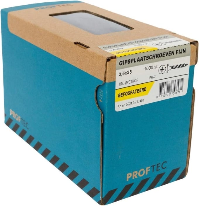 PROFTEC gipsplaatschroeven fijn - gefosfateerd - PH2 - 3.5X35mm -1000 stuks