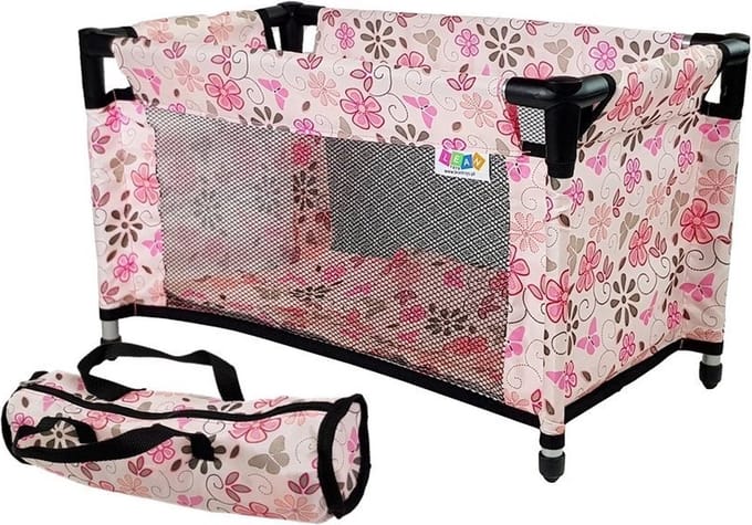 Poppen reiswieg - campingbedje - 52,5x30,5x32 cm - roze
