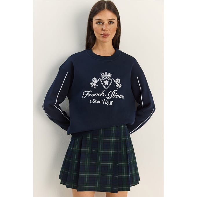 Ronde Hals Geborduurd Sweatshirt