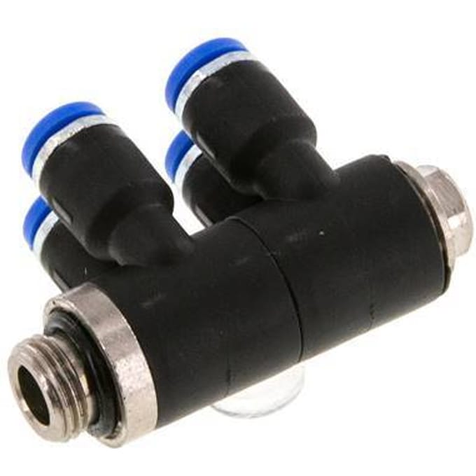 4mm x G1/8'' 4-way Manifold Messing/PA 66 Insteekfitting Buitendraad Draaibaar NBR