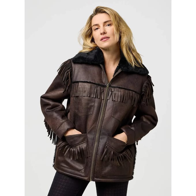 Wrangler - FRINGE WRANGE JACKET BROWN LEATHER - XS