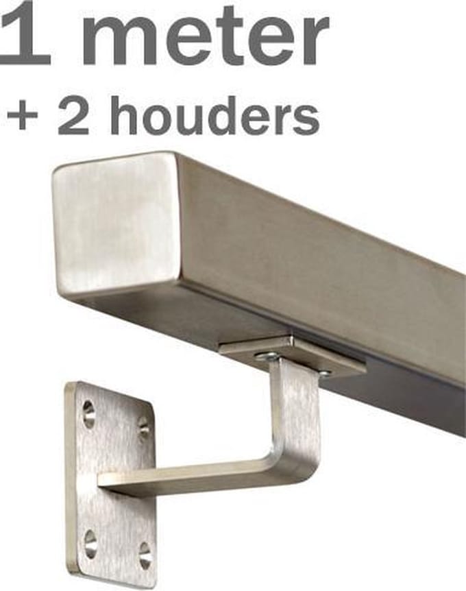 RVS Vierkante Trapleuning 100 cm met 2 houders