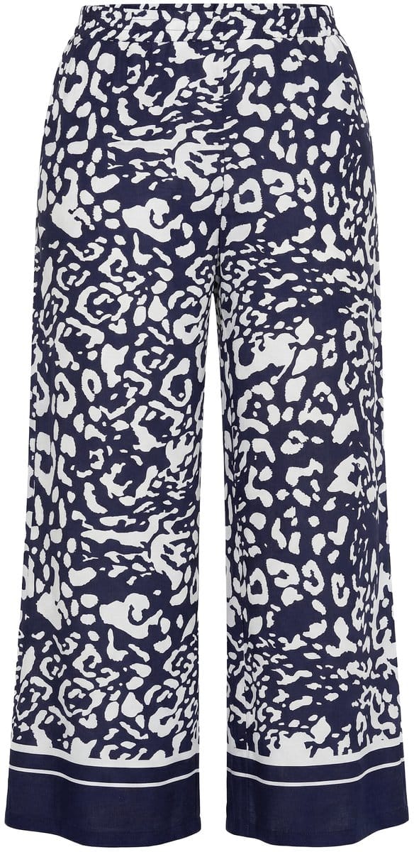 Ulla Popken - Dames - Instapbroek dierenprint wijde pijp elastische tailleband - Marine - Maat 46+