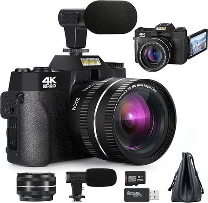 Luxe Digitale Camera – Foto Camera – Met Externe Microfoon – Vlog Camera voor Beginners – Handycam – 4K – 48 MP - 180° Flip Display – Zwart