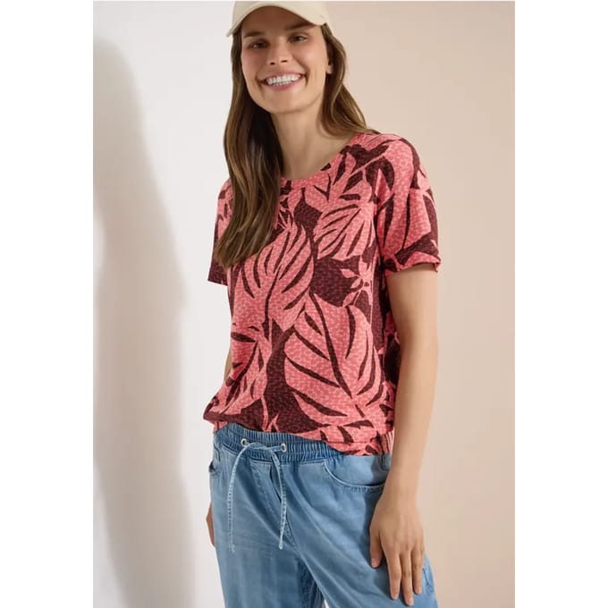Shirt met ronde hals en bladprint