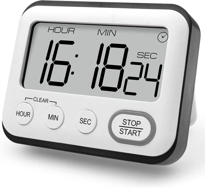 Thijox - Multifunctionele Keukentimer, Digitale Timer & Klok met Groot LCD-Display, Stopwatch, Wekker, Kooktimer met Grote Cijfers voor Keuken, Campin