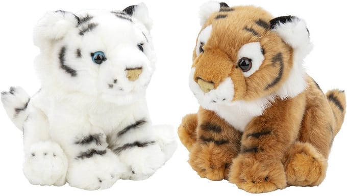 Nature Planet Tijger Knuffels - Pluche knuffels set 2x - bruine en witte Tijger - 18 cm