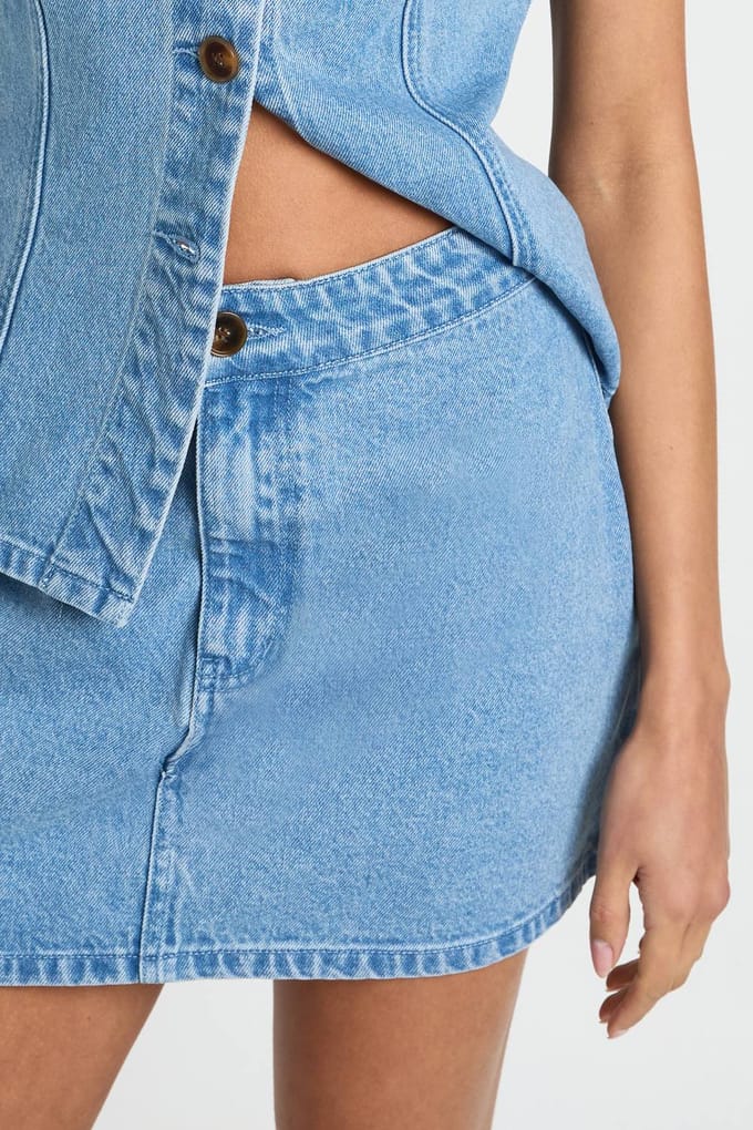boohoo Dames Denim Mini Rok | Medium Gebleekt | Maat: 38