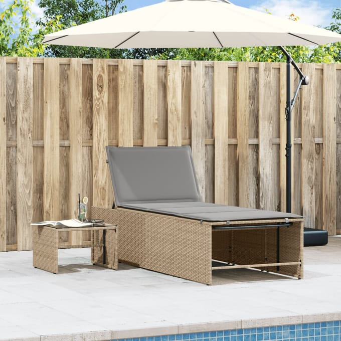 vidaXL - Ligstoelen - 2 - st - met - tafel - beige - poly - rattan