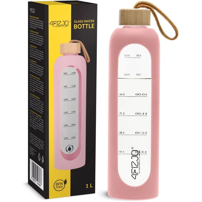 4FIZJO - Glazen Waterfles - 1000 ml - Roze - Borosilicaatglas
