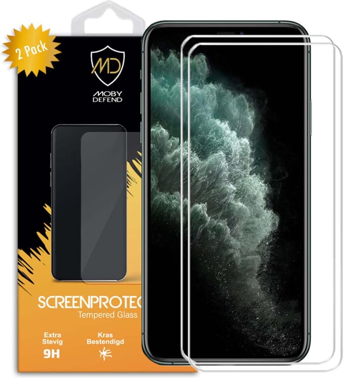 2-Pack MobyDefend Screenprotectors - Geschikt voor Apple iPhone 11 Pro / iPhone XS / iPhone X - Case-Friendly Screensavers - Gehard Glas