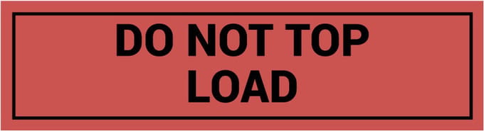 Do not top load sticker, oranje zwart 200 x 50 mm