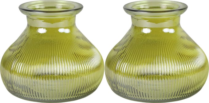 Decostar Bloemenvaas - 2x stuks - geel/transparant glas - H12 x D15 cm
