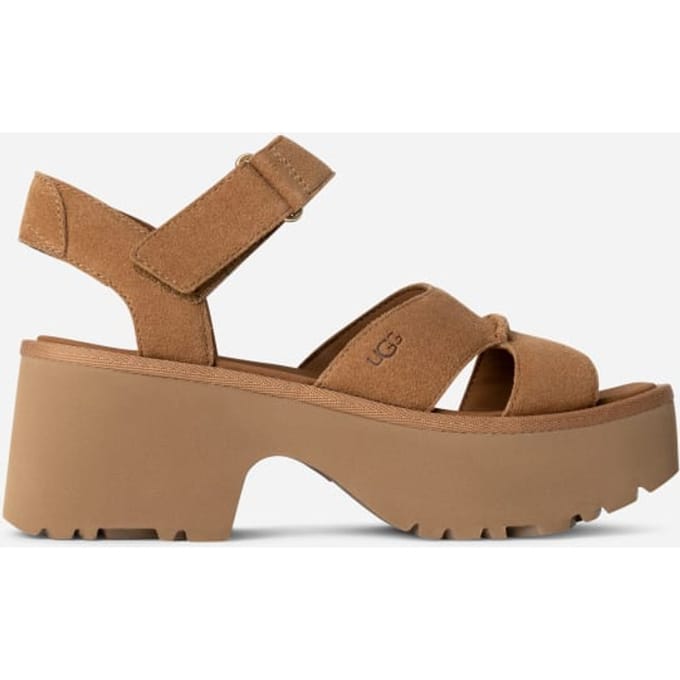 UGG® New Heights Ankle Strap Sandal in Brown, Size 8, Suede/Polyester