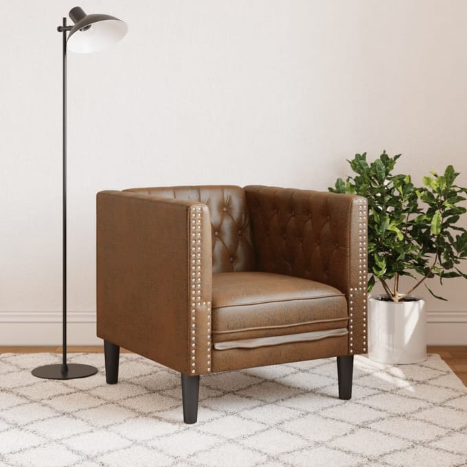 vidaXL - Fauteuil - Chesterfield-stijl - kunstsuède - bruin