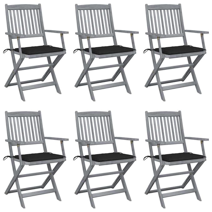 vidaXL - Inklapbare - stoelen - 6 - st - met - kussens - massief - acaciahout