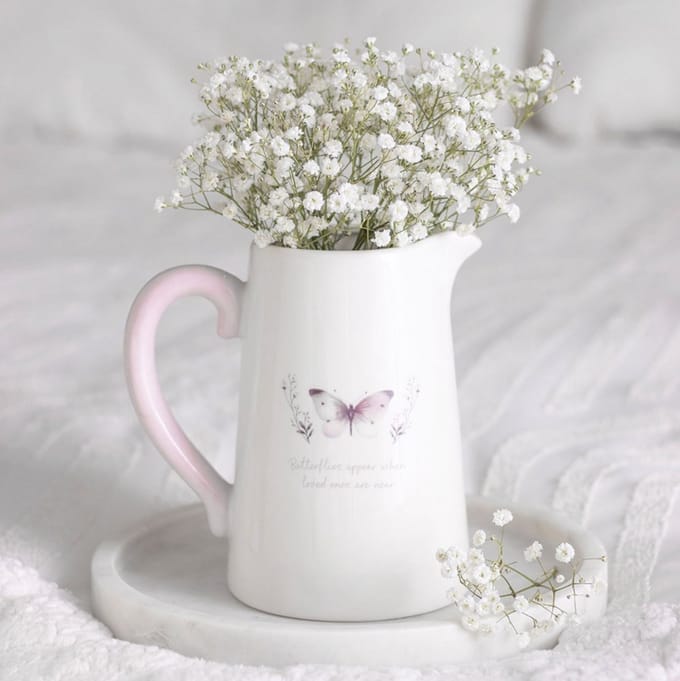 Something Different - White Butterfly Print Ceramic Bloemenkan - Multicolours