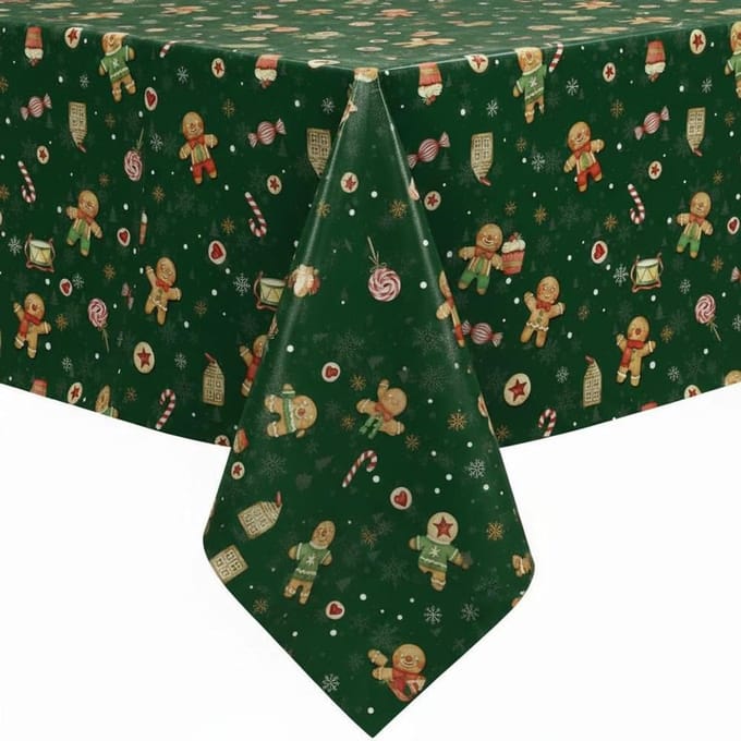 Protecttable - Kerst Tafelzeil Koekmannetje Groen 140x250cm - Tafelkleed Afwasbaar - Kunststof