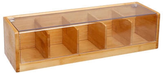 5Five Theedoos lichtbruin met deksel - 5-vaks - Bamboe hout - 36 x 11 x 10 cm