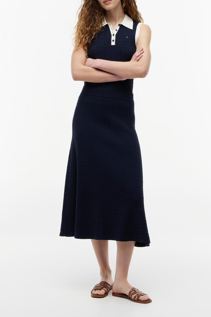 Tommy Hilfiger Cotton Cable Fine Dark Night Navy Größe: L | Midiröcke Outlet | Damen | Schwarz