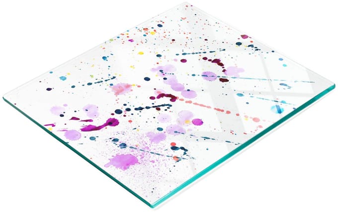 Keukenplank van gehard glas met abstracte stippenprint, 60x52 cm